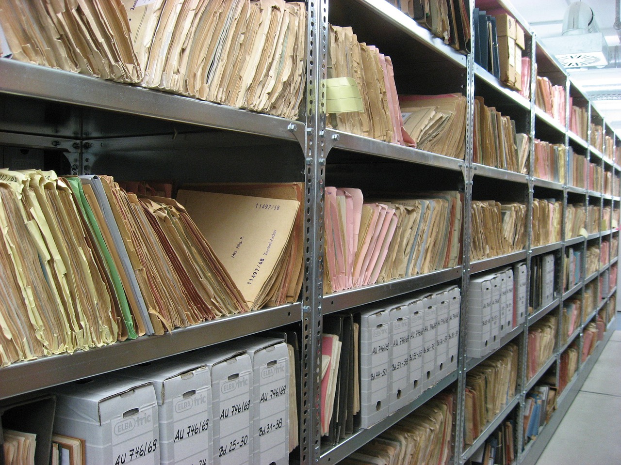 Long shelves of files